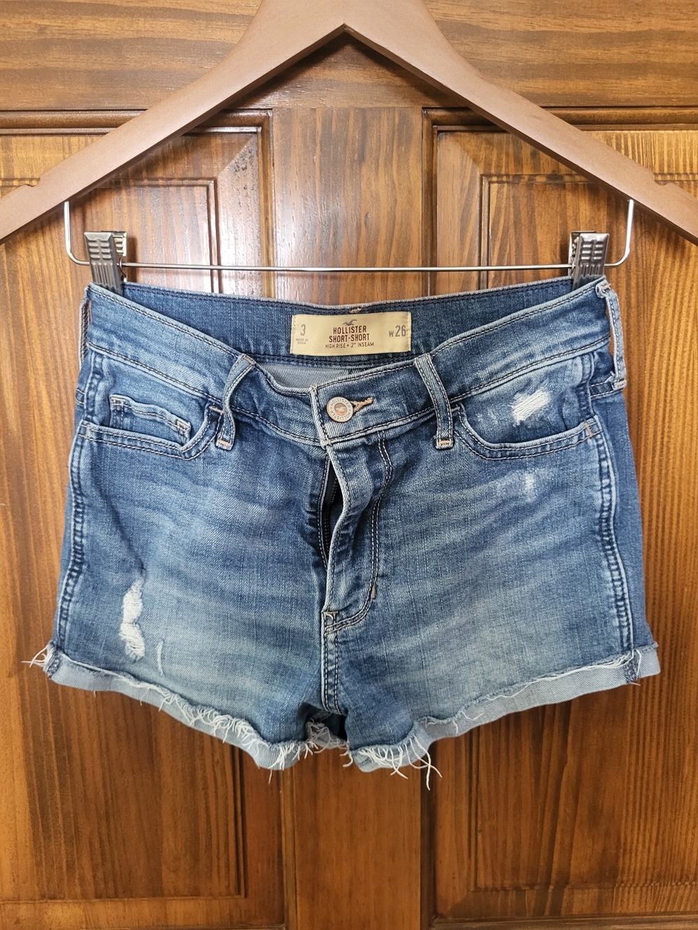 Hollister Light-Mid Blue Distressed Denim Shorts